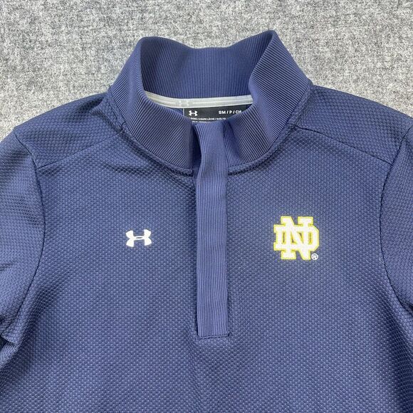 Under Armour Notre Dame Shirt Men Small Blue Heat Gear Snap Embroidered *Snag - Picture 1 of 15